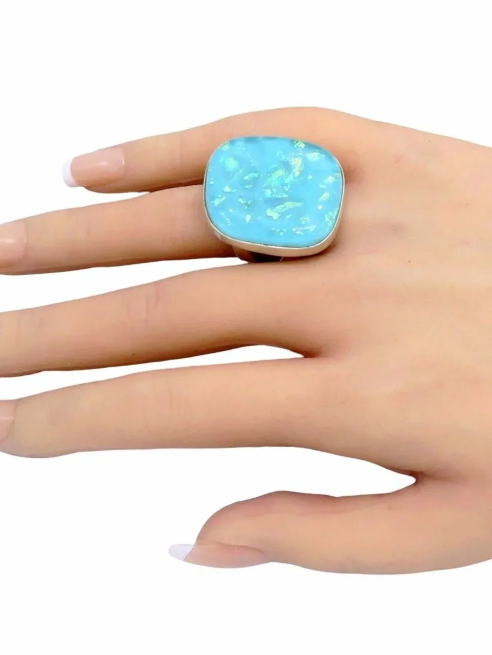 Jay King DTR Sterling Silver Aqua Blue Dichroic Glass Ring Size 7